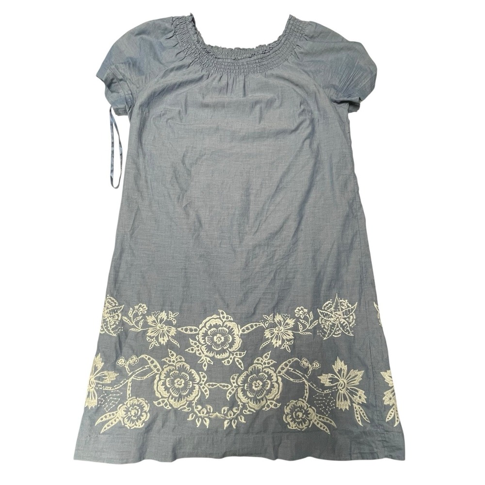 100% Cotton Embroidered‎ dusty blue Dress Talbots Size 14